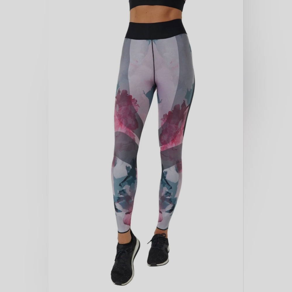 NEW-Ultracor Pink and Gray Floral Compression Leggings